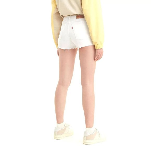 Levi's Women's Salt White Mid Length Denim Jean High Rise Shorts Size W32/14 - Picture 5 of 12